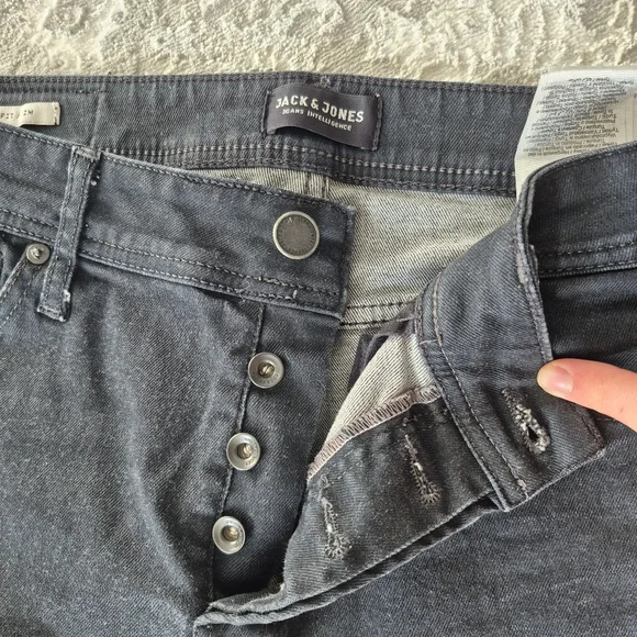 Jack & Jones Men’s "Tim" Slim Fit Button Fly Black Wash Jeans – Size 32x32 - Picture 2 of 8